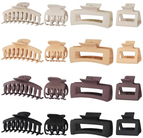 NEW LIVE Hair Clip 16 Count for Women - Hair Claws for Thin Thick Curly Hair - Large and Small Matte Banana Clips - Strong Hold Nonslip Hair Claws - Various Sizes and Styles