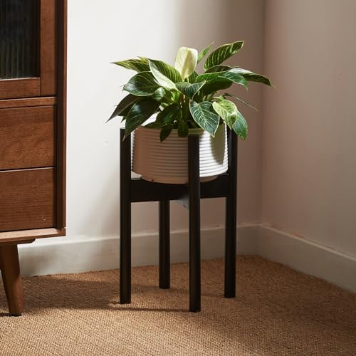 Bamworld Blumenständer Blumenhocker Pflanzenhocker Schwarz Verstellbar und kippsicher, geeignet für verschiedene Pflanzentöpfe, Höhe 32 cm