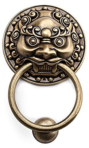 Runder Löwe-Türklopfer aus Messing, brauner Torklopfer, Vintage-Tiergriff, Outdoor-Gartenzaun-Dekoration, Schrank-Zugring, 10 cm 20 cm langes Dekor (S 10 cm 3,93 Zoll) ()