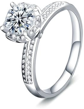 Epinki Diamantring Weißgold Au585 14 Karat, Klassiker Rund 1ct Labor Erstellt Diamant Partnerringe, 14K Gold Damen Hochzeitsring Echte Goldschmuck, Gr.58 (18.5)
