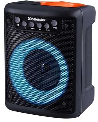 Defender® Funky 10 Bluetooth Lautsprecher – 10W Tragbare Musikbox, TWS, LED, MP3-Player, FM-Radio, USB/MicroSD, AUX, Mikrofonanschluss, 6 Std. Akku, Kabellose Lautsprecher mit Tragegriff