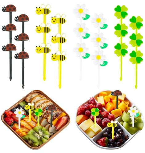 QHSXMQ Obstgabeln Kinder 24 Stück Bento Box Zubehör 4 Stile Food Picks, Niedlich Mini Obstspieße, ABS Material, Handwäsche, Lässig, 1 Set, 24 Stück