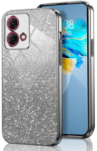 GOGME Glitter Funda para Motorola Moto G84 5G, Marco Galvanizado TPU Anti-arañazos Brillantina/Transparente Protectora Carcasa. Negro