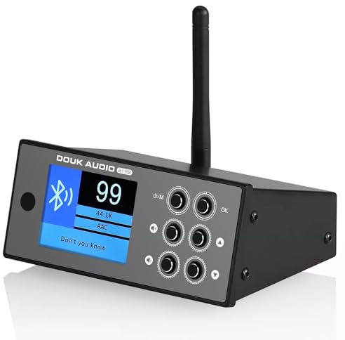 Douk Audio Bluetooth Empfänger DAC, HiFi Stereo Musikplayer mit LDAC und aptX HD, Premium FM-Radio, Optischen und Koaxialen Digitalausgängen, 2,4-Zoll Display und Fernbedienung für Heim-Audiosysteme