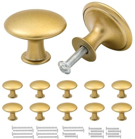 Misuyue 10pc Gold Drawer Knobs, Cupboard Handles Knob Round, Cabinet Knobs Made of Stainless, 30mm Small Door Knob for Wardrobes, Kitchen, Furniture