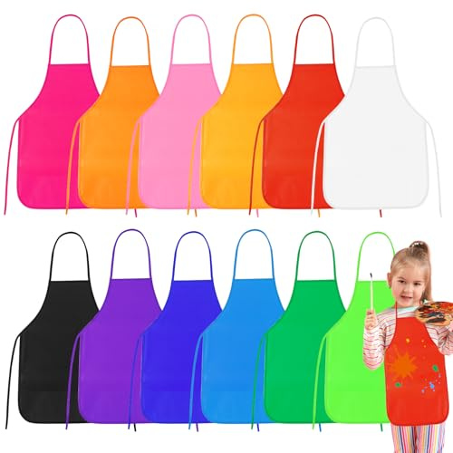 PLULON 12 Pcs Kids Aprons for Painting, Art Smocks Children Fabric Aprons for Art Painting Crafts Home Kitchen Classroom Party and Activity