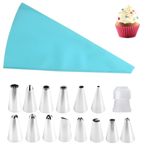NHQZ 16 pcs Beccucci Sac a Poche Professionali Beccuccio per Zeppole Grande Inox Bocchette Decorative per Pasticceria Beccuccio Sacca a Poche Stella Punte per Piping per Decorare Cupcakes,Torte