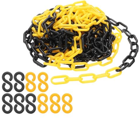 PATIKIL Enlaces de Cadena de Plástico, Cadenas de Seguridad de 30 Pies, Cadenas de Plástico Amarillo/Negro para Barreras, Control de Multitudes,Espera y Decoración