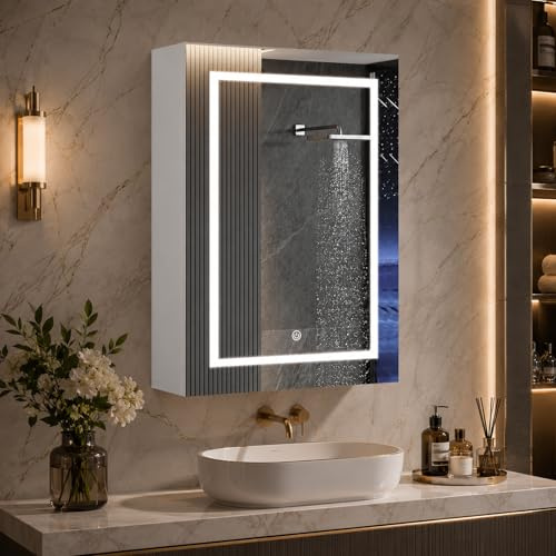 Spegelskåp för badrum, LED-lampor 50 x 70 cm, 3 färgtemperatur dimbar, sensorbrytare (vit, 50 x 70 cm)