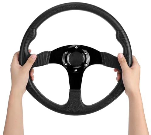 Sustvita Sport Lenkrad zum Driften 350 mm / 14 Zoll Rennwagen modifiziert Deep Dish 6 Bolzen Aluminiumlegierung + PU Leder (Schwarz)
