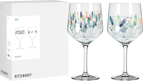 RITZENHOFF 8095001 Gin Kelch 700 ml 2er Set, Serie Entdecker - 2 Stück Gin-Gläser mit Surfer-Motiv, blau - Made in Germany