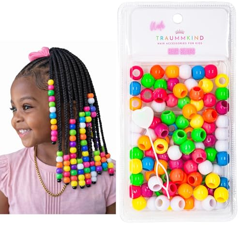 Traummkind 100 XXL Haarperlen Neon Bunt, Mega Mix -14 mm Jumbo Hair Beads für Zöpfe, Dreadlocks, Haar Perlen, Flechtperlen, große Haarperlen für Kinder, Haarschmuck, zum Basteln, Pony Beads