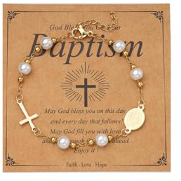 Eigso Ketten Armband Kreuz Gold Rosenkranz Perlen Armband für Damen Herrem Katholisches Kreuz Kettenarmband
