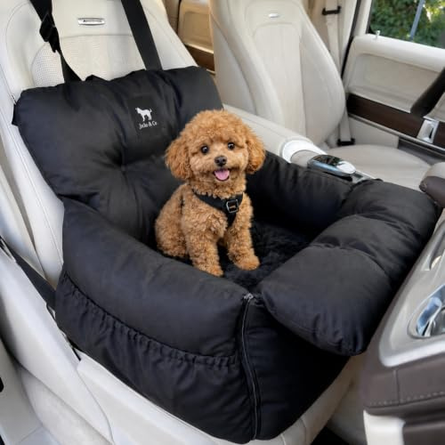 JACKO & CO - Premium Dog Car Seat for Small Dogs 1-25lbs (Black Small) | Machine Washable, Removable Covers, Water Resistant, Built in Clip-On Safety Leash, Front & Back Seat Travel Bed, Small Pets