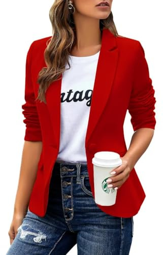 Cicy Bell Blazer décontracté à Manches Longues pour Femme - pour Le Bureau et Le Travail, Rouge, XXL
