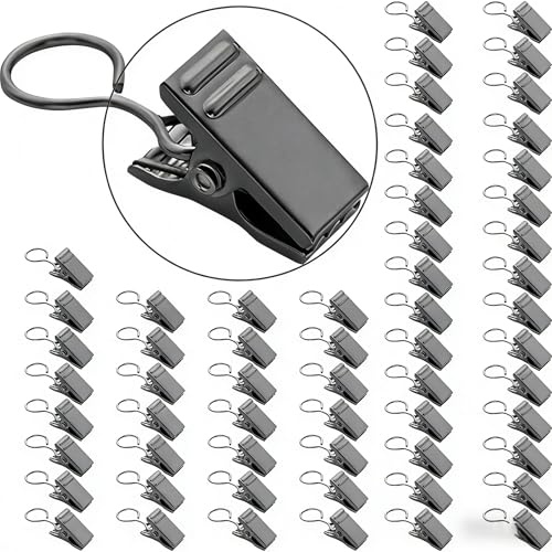DWUENT 50PCS Curtain Clips with Hooks, Clip Hooks, Hanging Clips, Stainless Steel Curtain Rings with Crocodile Clamps, Multi-Color Hooks for Shower Curtains, Home Decor (grey)