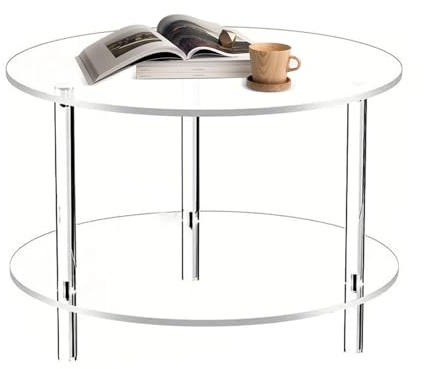 Mppchhn Acryl Couchtisch - 2-Etagen Wohnzimmer Mitteltisch - 40 x 40 x 42 cm Nachttisch für kleine Räume Schlafzimmer Büro Wohnung Balkon Terrasse Garten