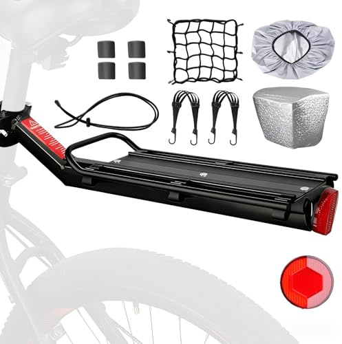 YUJUVI Portabagagli per bicicletta, mountain bike, in lega di alluminio, per mountain bike, regolabile, a sgancio rapido, per bicicletta, con capacità di peso di 20 lbs, con accessori e riflettore