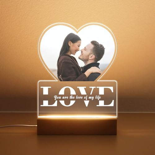Baixtuo Personalisierte Lampe mit Foto -Personalisierter Bilderrahmen mit Foto- Couple Geschenke für Jahrestag - Led Bild Personalisiert Geschenke Frauen und Männer (Liebe 1)