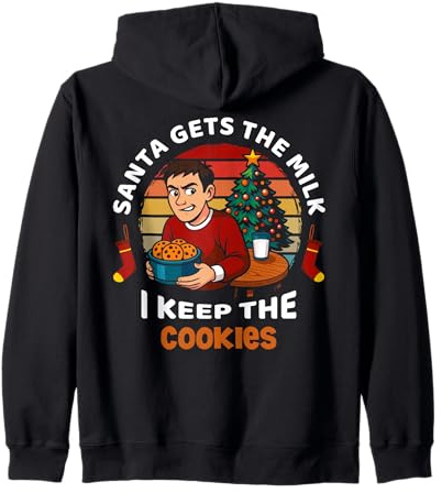 Le père Noël reçoit du Lait, Je Garde des Biscuits, Noël, Famille Sweat à Capuche