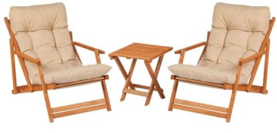 Dmora set Tavolo e Sedie Lyncis Marrone Crema 2 Posti Dimensione Seduta 66x48h114 cm, Dimensione Tavolo 40x40h40 cm