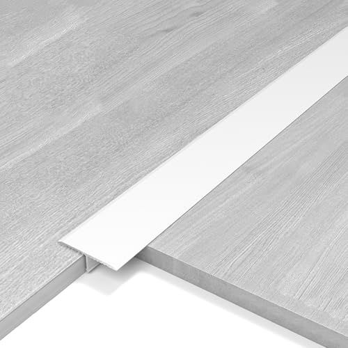 WORDFUN T-Profil Aluminium Fußboden Übergangsprofil, 270cm Bodentrennstreifen, Abdeckleisten, Wandpaneel-Zierleiste, Übergangsschienen Für Schwellen Fliesen Holzböden Teppich(White,20mm)