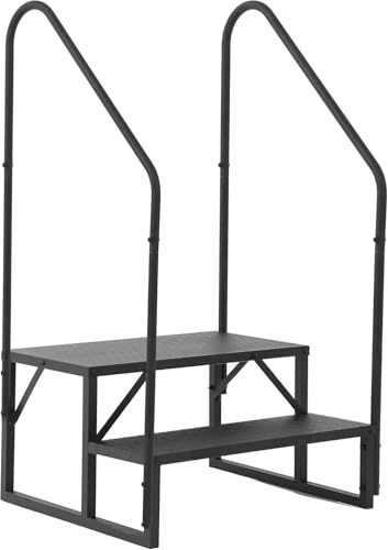 Garvee Escalier externeérieur antidérapant 2 marches pour Camping-Car, Capacité 300 kg, Portable, sécurité renforcée, Marchepied Robuste avec Double Rampe, Double Main Courante, H: 104,6cm