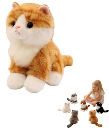 Xiyocadt Kuscheltier Katze, Simulation Katze Kuscheltier, Katzen Plüschtier, Realistisches Weiches Plüschkatze, Geschenk für Kuscheln & Spielen (20 cm,Orange)