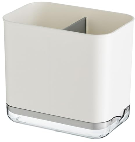 OHPHCALL Porta Bacchette da Cucina in Pp Bianco, Organizer da Banco a 2 Scomparti Fori Fitti e Drenaggio per Cucchiai e Forchette