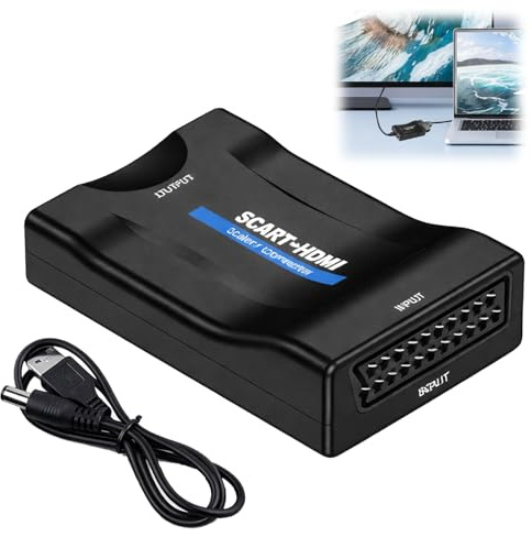 Menibeuty Scart auf HDMI Konverter Adapter, mit USB Stromkabel 1080p/720p Video Audio Wandler Analog-zu-Digital Kompatibel mit Monitor HDTV STB PS3 DVD VHS Xbox Blu-ray DVD, Wii