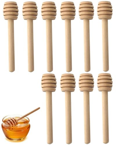 KAHZOR 10 Cucharas de Miel de Madera, Agitadores Antigoteo Naturales – Ideales para Miel, Jarabe, Mermelada, Té, Café y Regalos de Fiesta