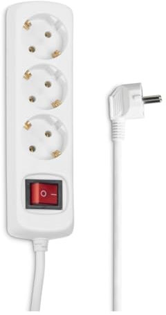 Hama Steckdosenleiste 3-Fach (Mehrfachsteckdose mit Save Energy-Schalter zum Stromsparen, Steckplätze 45 Grad gedreht, Kabel 1,4m, GS geprüft, Mehrfachstecker für Home Office) weiß