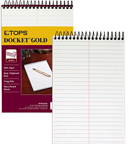 Tops Docket Gold Steno Book, 6 x 9, Gregg Rule, Clear Poly Cover, 100 Sheets (99708)