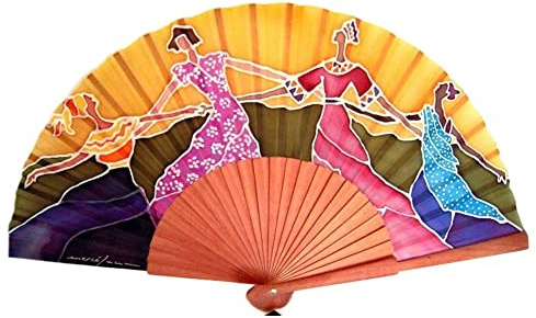 Abanico de seda natural pintado y montado a mano Danza de mujeres