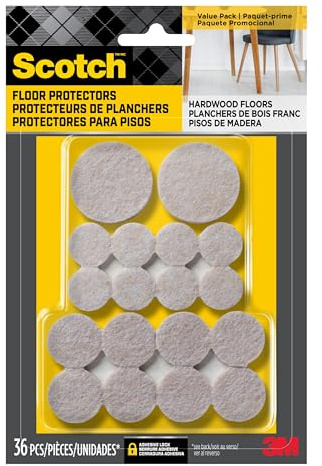 Scotch Felt Pads, Felt Furniture Pads for Protecting Hardwood Floors, Beige, Multi-Pack, 16-3/4 in., 16-1 in., 4-1.5 in., Round, 36 Pads Total
