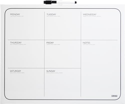 DESQ® Wochenplanner 40 x 50 cm - Kalender-Layout, Rahmenlos, Whiteboardmarker, Magnethaftend, Trocken abwischbar, Deutsch
