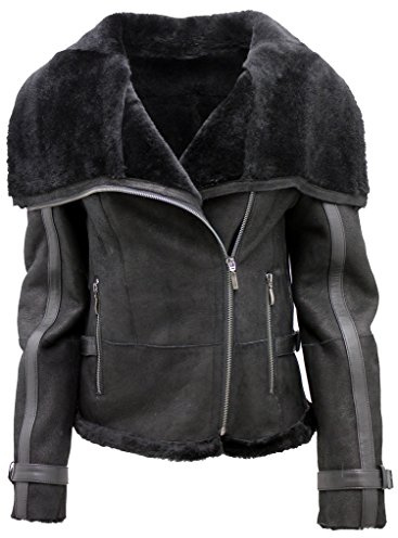 Infinity Frauen-Kurze Schwarze Merino Schaffell-Flieger-Lederjacke 3XL