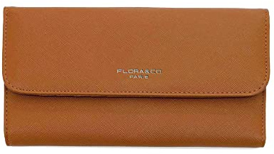 flora & co - Portefeuille Femme Rabat Tout-en-Un - Porte-chéquier Porte-Cartes Monnaie 3 en 1 - Compagnon Zippé 3 Volets Grande Capacité Fourre-Tout - Original Mode Tendance - Camel