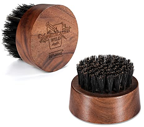 BFWood Beard Brush for Men - Boar Bristles Small and Round - Black Walnut Wood