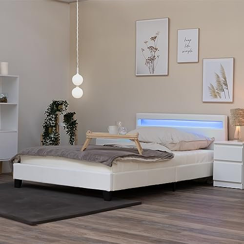 Home Deluxe - LED Bett - Astro weiß - 140 x 200 cm - verschiedene Farben und Größen