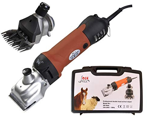 Folk Esquiladora Profesional 500W Modelo FL6, 2 en 1 Doble Cabezal Lana y Pelo, peladora Caballos, ovejas, Perros, mulos, Burro, Vaca, Universal (A - Sin Accesorios Extras)
