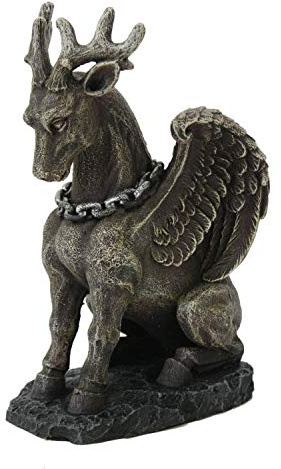 Pacific Giftware Domesticated Winged Stag Bound by Metal Chain Collar Gargoyle Resin Figurine Statue