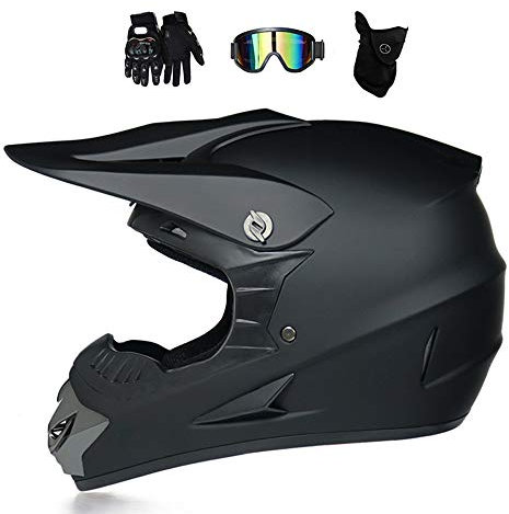Downhill Helm Set, Motorrad Crosshelm mit Brille (4 Stück), Fullface MTB Helm Herren, Motocross Helm Kinder Crossbike Enduro Off Road BMX ATV Cross Helm Mopedhelm Motorradhelm (M,Schwarz)