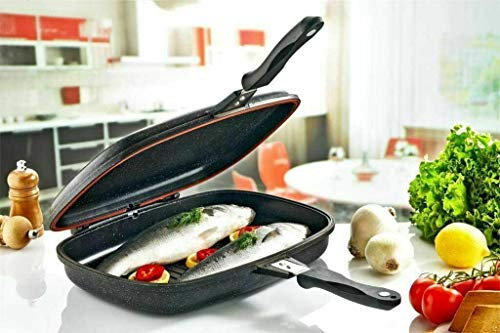 bavaria Doppia Padella 36 Cm Rivestita in Pietra Lavica con Piastra Antiaderente