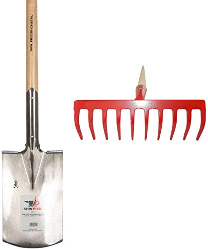 SHW-FIRE Set: Gartenrechen mit 10 Zinken und geschmiedeter Gärtnerspaten | Für Garten & Bodenbearbeitung | Beete anlegen & Erde vorbereiten | Lockern, Einebnen & Verteilen | Made in Germany