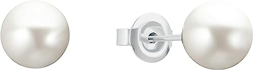 s.Oliver Ohrstecker 925 Sterling Silber Damen Ohrstecker, mit Muschelkernperle, 1 cm, Silber, Kommt in Schmuck Geschenk Box, 2032923