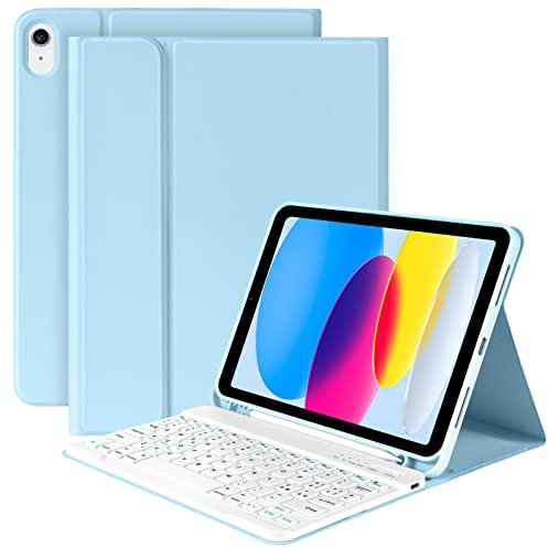 KBCASE Custodia Tastiera per iPad A16 11/10 Generazione,Cover iPad A16 11/10 Generazione con Bluetooth Tastiera (11/10.9 Pollici, 2025/2022), Italiano QWERTY,con Portapenna,Blu