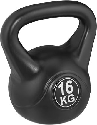 Relaxdays Kettlebell 16 kg, Kugelhantel Kunststoff, Fitness Workout, Schwunghantel, Damen & Herren, Rundgewicht, schwarz