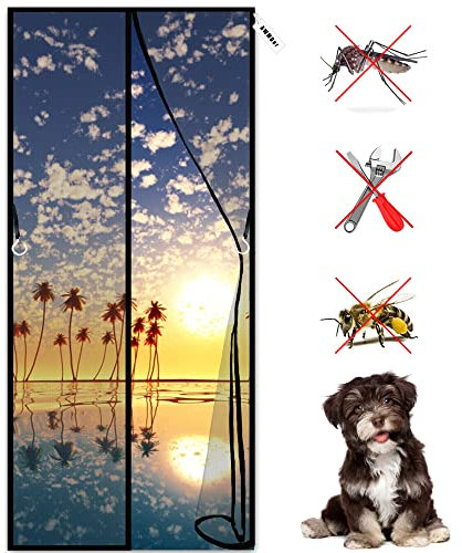Magnet Fliegengitter Tür 85 x 185 cm Balkontür, Insektenschutz Vorhänge Klettverschluss Moskitonetz Anti-Mosquito Insekt, Ideal für Außentüren Eingangstüren Schwarz