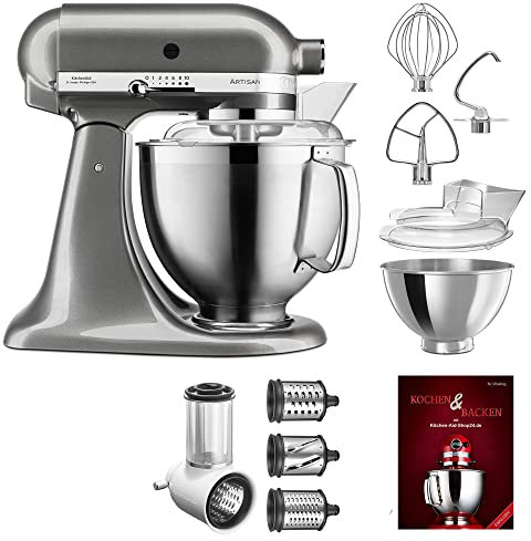 KitchenAid Küchenmaschine Artisan - P26 Starter Set 185er (GemüsNeu) - 5KSM185PSEMS inkl. Gemüseschneider (5KSMVSA) und Kochbuch (Kochen & Backen)